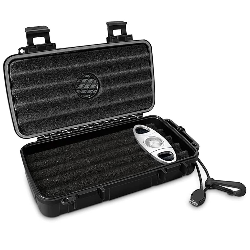 GUSTAVE Cigar Humidor Case, Portable Travel Cigar Box with Humidifier Disc & Cigar Cutter, Waterproof Airtight Cigar Case with Handstrap (Holds up to 5 Cigars) GUSTAVE Cigar Humidor Case, Portable Travel Cigar Box with Humidifier Disc & Cigar Cutter, Waterproof Airtight Cigar Case with Handstrap (Holds up to 5 Cigars)